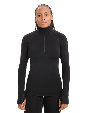 Dámské Base Layers Icebreaker BodyfitZone™ Merino 200 Zone Thermal Long Sleeve Half Zip Top Černé | CZ 1080WNBY